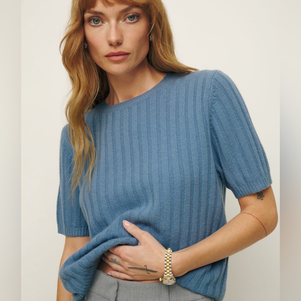 Reformation Tess Cashmere Short Sleeve - Sz Small - Bluebell